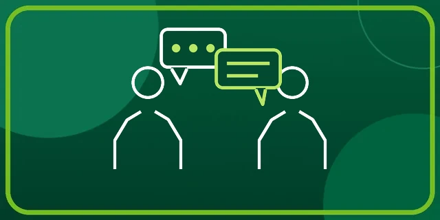 Ilustración de dos personas conversando con globos de diálogo – Encuentros Dialógicos