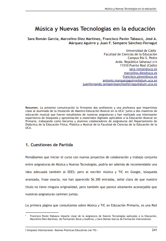 Música Y Nuevas Tecnologías En La Educación |Sara Román, Marcelina Diaz, Francisco Pavón, José Marquez, Juam Sempere| 2003 | Fuente: Researchgate