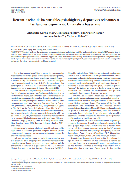 Revista Edificación Fisica Y Deporte| Alexandre Garcia-Mas, Constanza Pujals, Pilar Fuster-Parra, Antonio Núñez  Y Víctor J. Rubio| 2014 | Fuente: Revista De Psicología Del Deporte