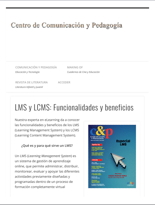 Lms Y Lcms: Funcionalidades Y Beneficios|2017| Fuente: Centro De Comunicación Y Pedagogia
