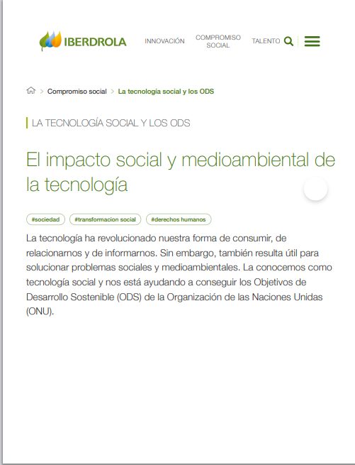 El Impacto Social Y Medioambiental De La Tecnología| 2020| Fuente: Iberdrola