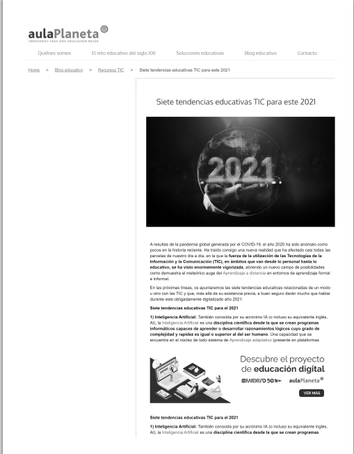 Siete Tendencias Educativas Tic Para Este 2021| 2021 | Fuente: Aula Planeta