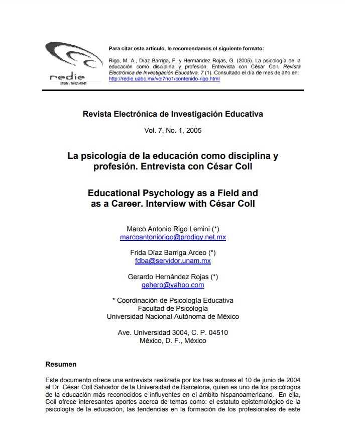 La Psicología De La Educación Como Disciplina Y Profesión| Marco Antonio Rigo Lemini, Frida Díaz Barriga Arceo Y Gerardo Hernández Rojas| 2015 | Fuente: Scielo