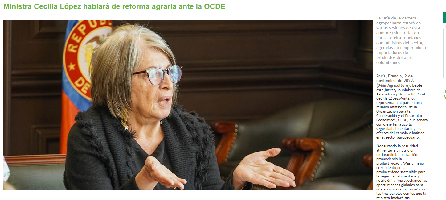 Ministra Cecilia Lopez Hablo De Reforma Agraria Ante La Ocde