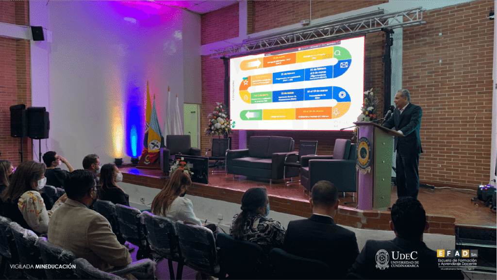 Presentación de la agenda de la EFAD ante profesores, en el auditorio