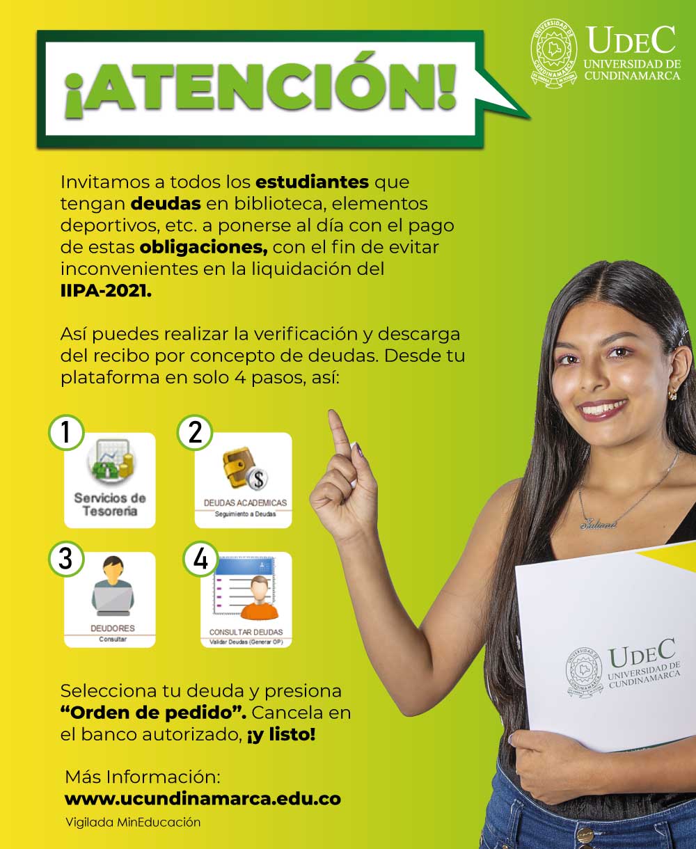 mujer señalando aviso para pago de obligaciones a estudiantes