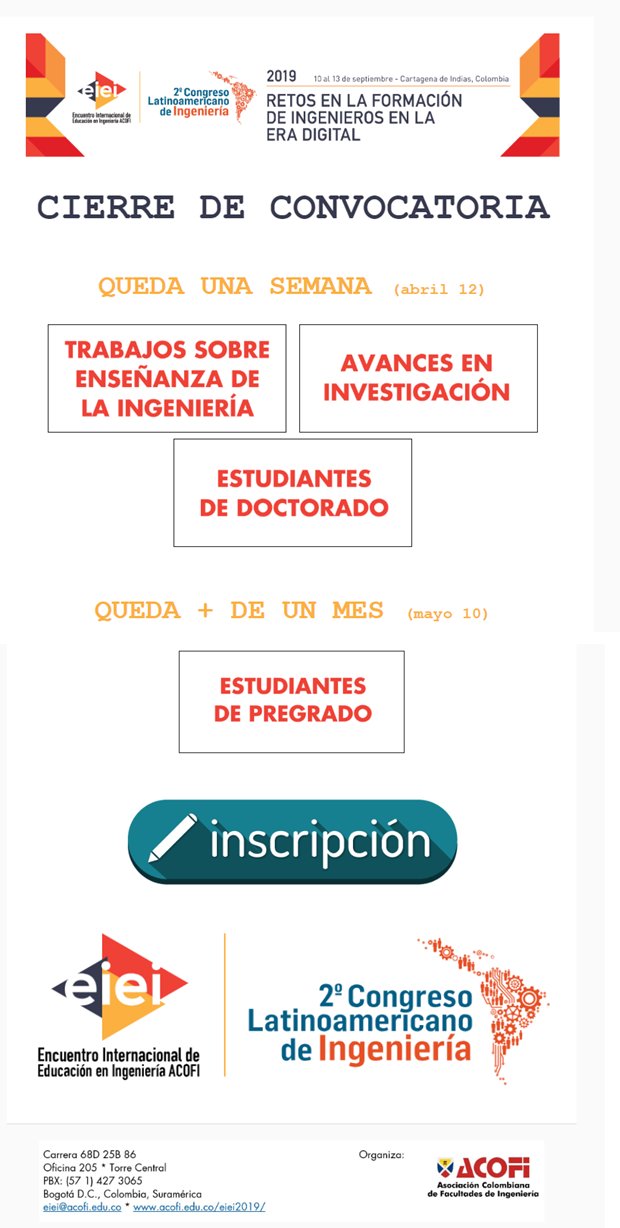 EIEI ACOFI 2019 - CIERRE DE CONVOCATORIA EIEI ACOFI 2019 - CIERRE DE CONVOCATORIA