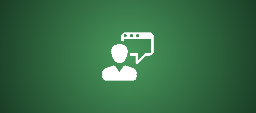 Icono de asesoría especializada: persona con burbuja de chat sobre fondo verde