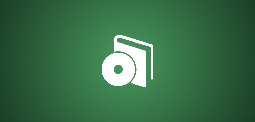 Icono de licenciamiento de software académico: disco y libro sobre fondo verde