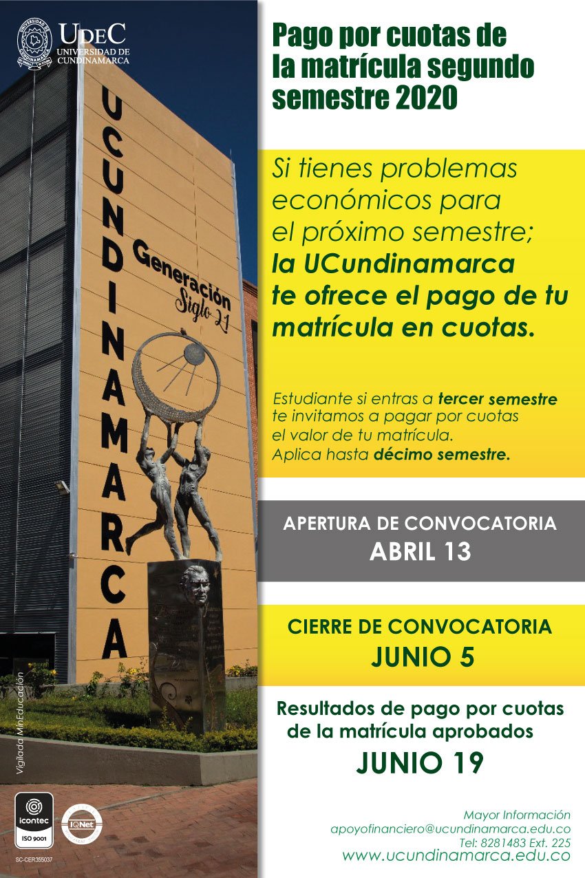 Pago por cuotas matrículas 2020-2 cero intereses