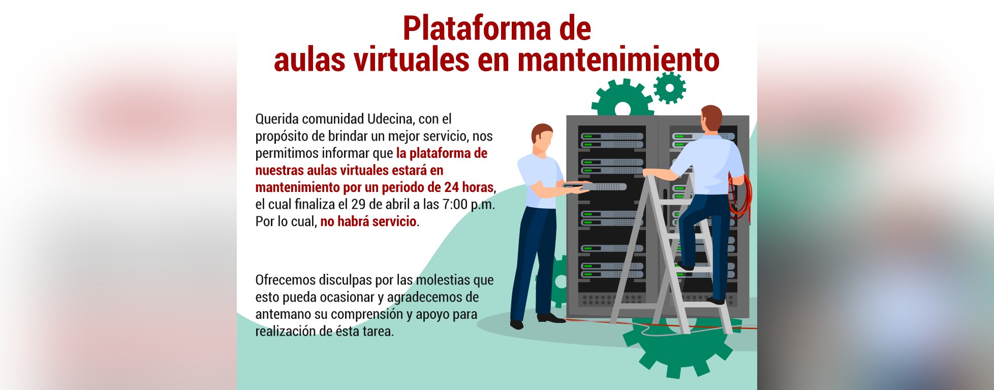 Plataforma de aulas virtuales en mantenimiento