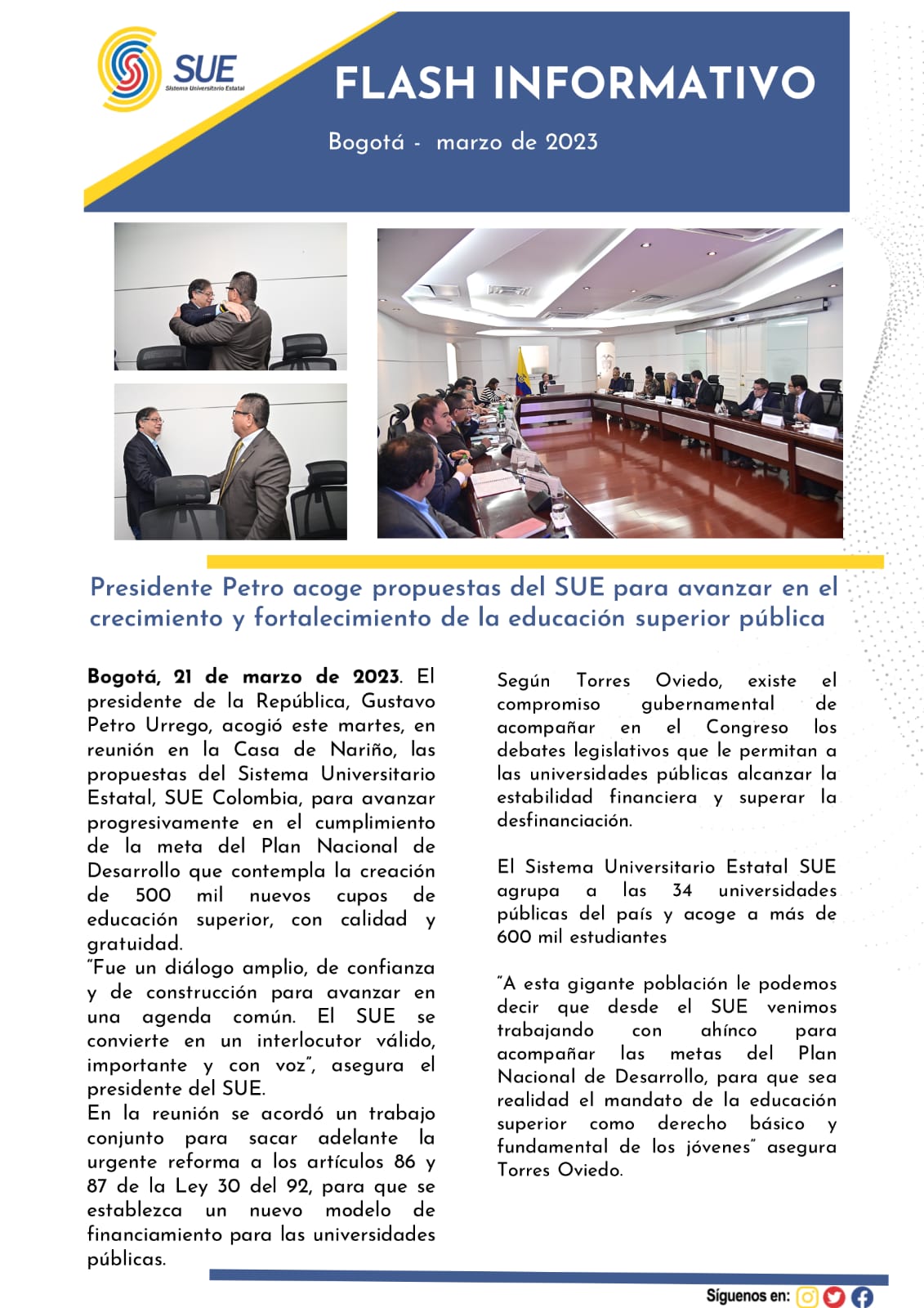 President Petro welcomes proposals from the SUE